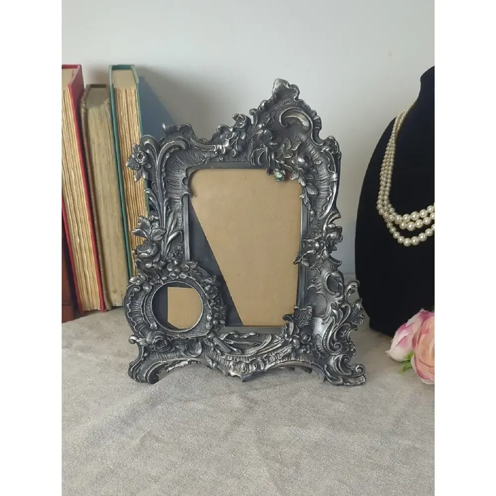 Vintage Floral Metal Picture Frame Romantic Cottage Decor Coquette Vanity